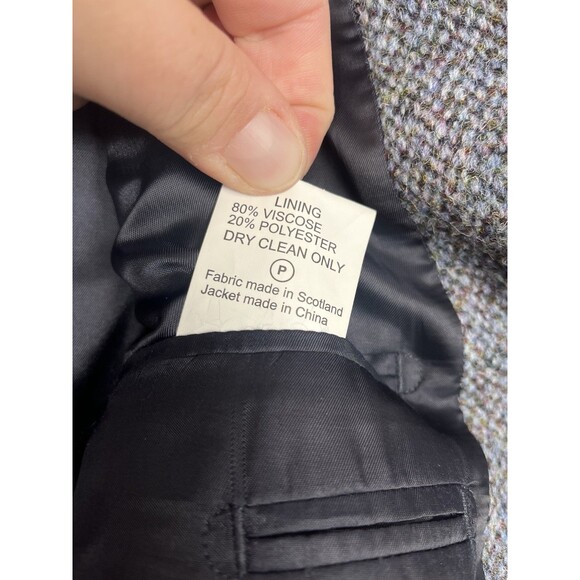 Harris Tweed Herringbone Wool Sport Coat Blazer Jacket Gray Blue 2 Button 44L - Picture 10 of 16